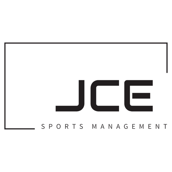 Logo of JCE Sports Management, featuring a dynamic combination of bold typography and sporty symbols. The design incorporates vibrant colors and sleek lines, embodying a sense of energy and professionalism. The logo symbolizes JCE Sports Management's commitment to excellence in sports management and representation, capturing the essence of success and strategic leadership in the field.